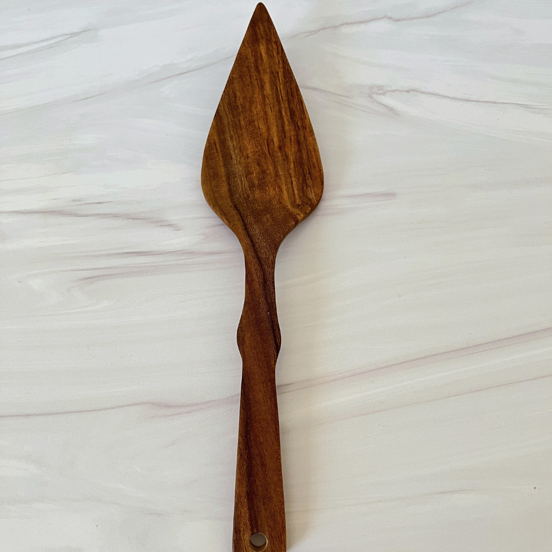 Hand Carved Wood Cake Server: Laurelwood