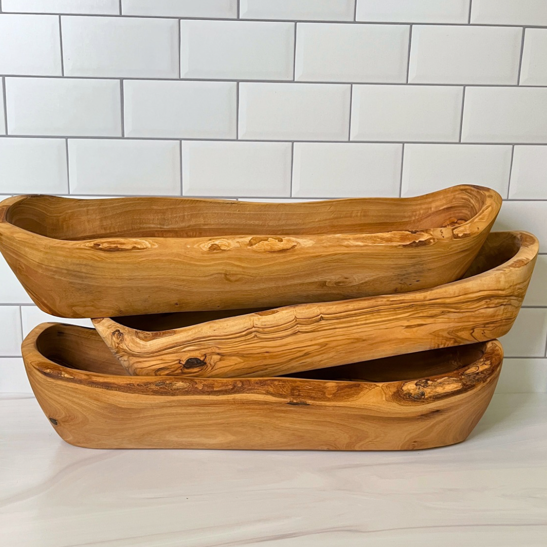 Rustic Olive Wood Long Bowl