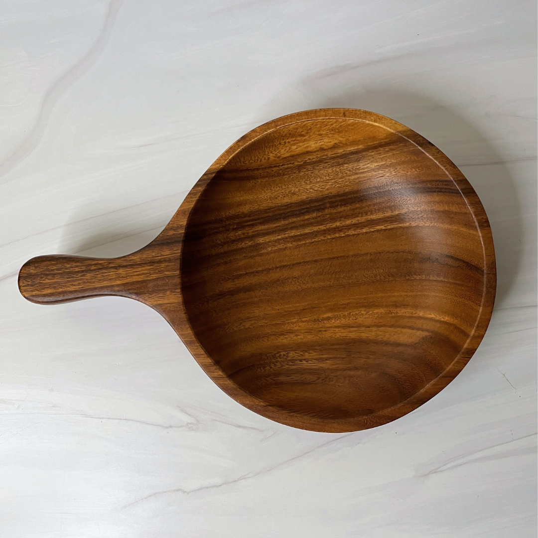 Round Serving Tray with Handle - Acacia Wood