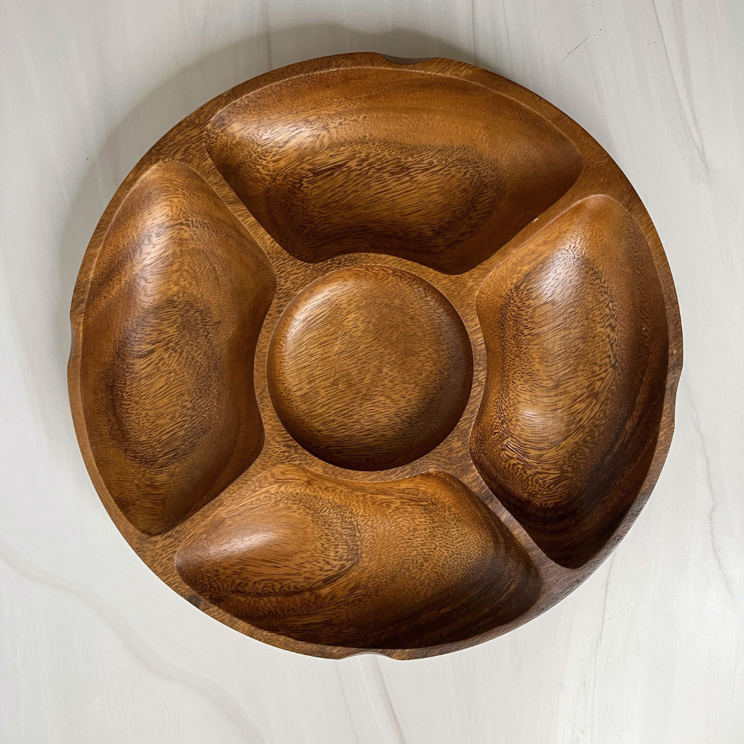 5-Compartment Serving Tray - Acacia Wood