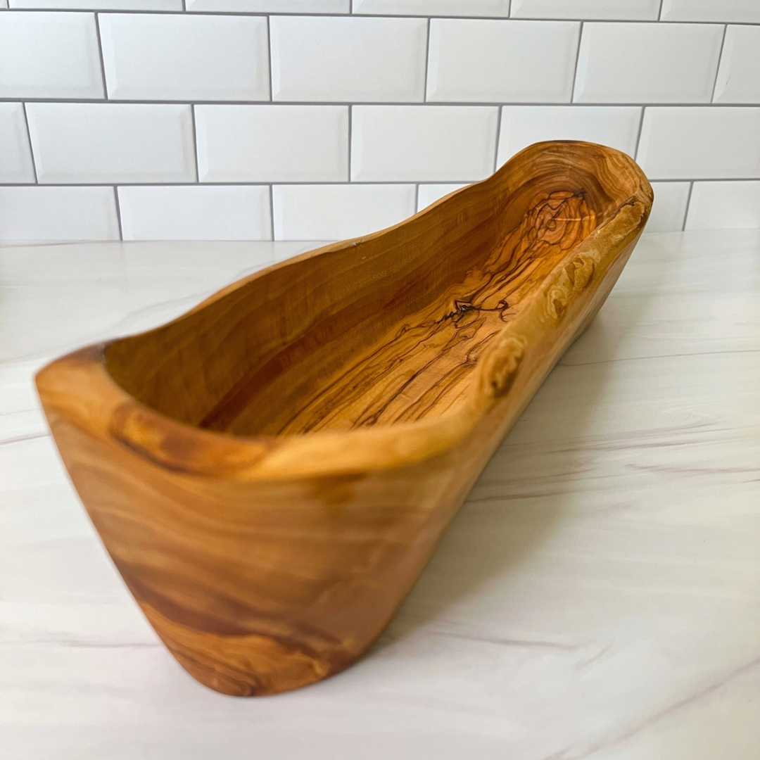 Rustic Olive Wood Long Bowl