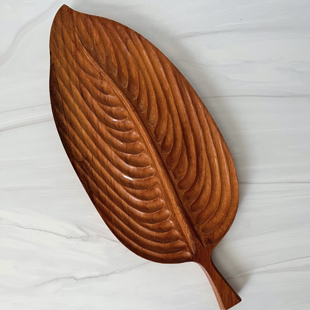 Hand-carved Wooden Leaf Serving Tray