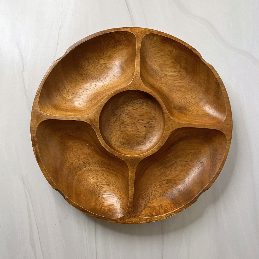 5-Compartment Serving Tray - Acacia Wood