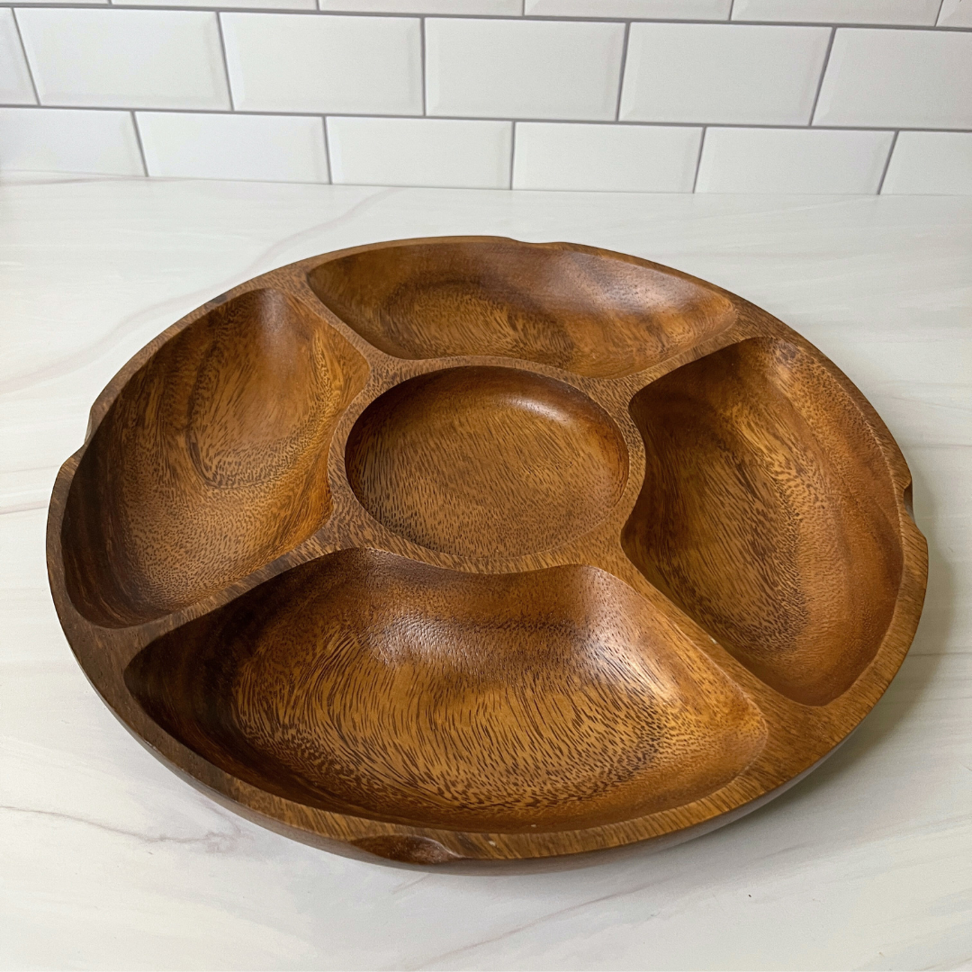 5-Compartment Serving Tray - Acacia Wood
