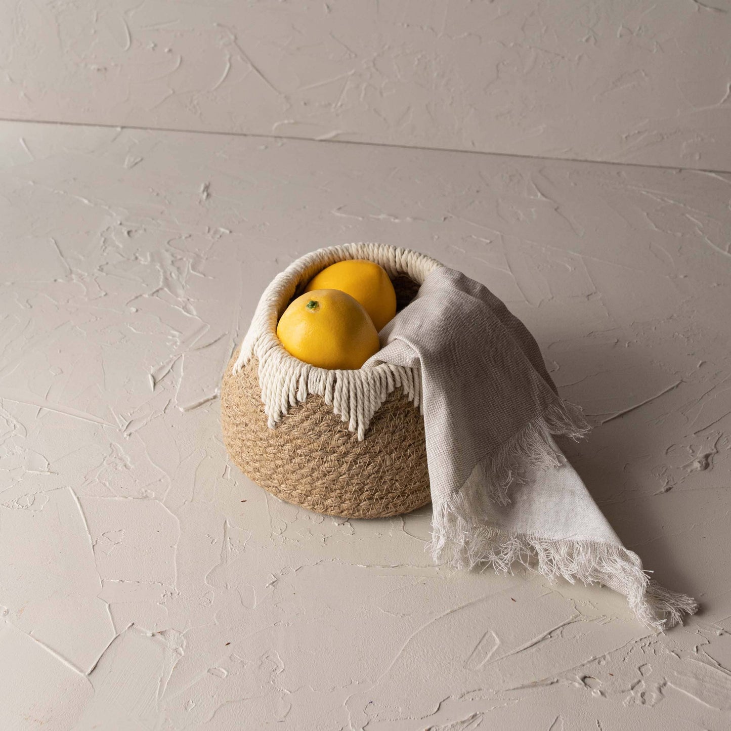 Petite Handwoven Jute Basket with Cotton Accent