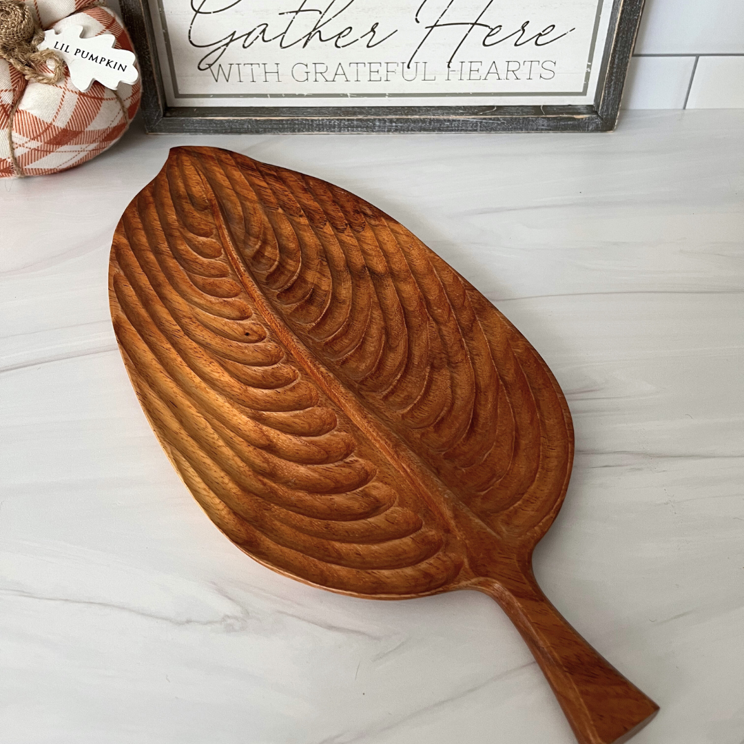 Hand-carved Wooden Leaf Serving Tray
