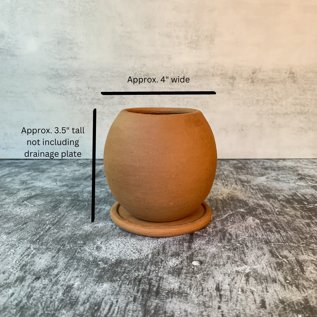 "Be Round" Small ceramic planter w/drainage plate - Terracotta
