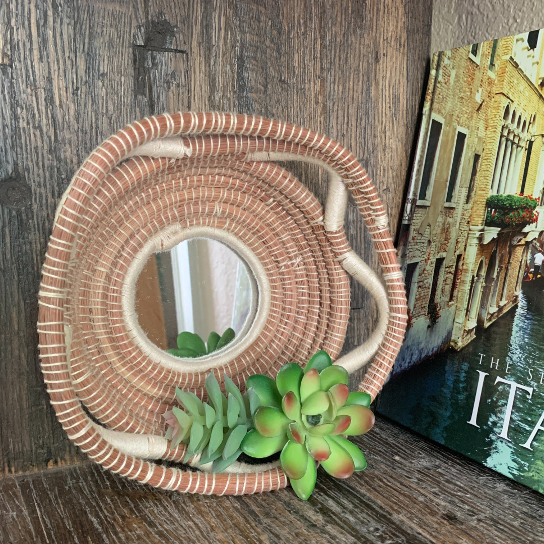 Bohemian Mirror Wall Basket - Sand