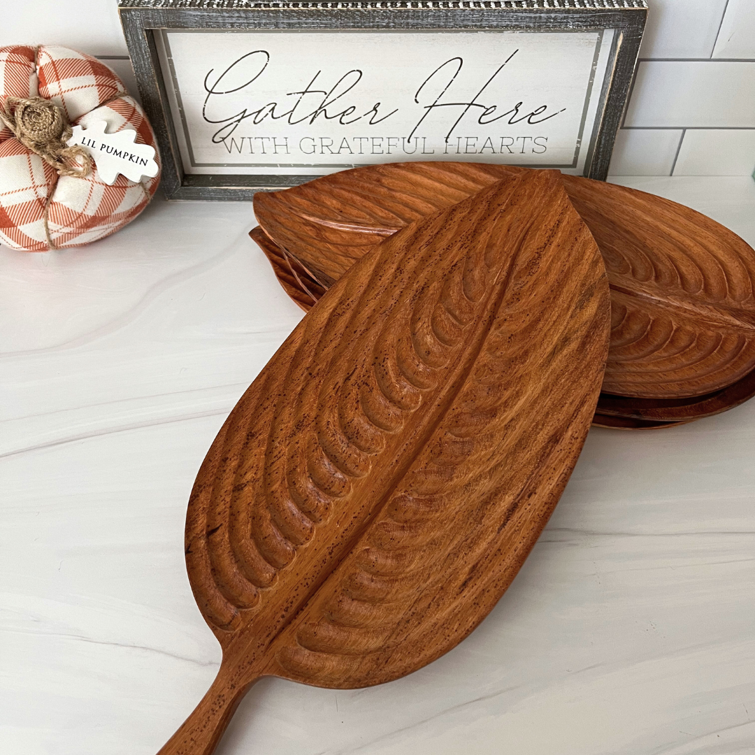 Hand-carved Wooden Leaf Serving Tray