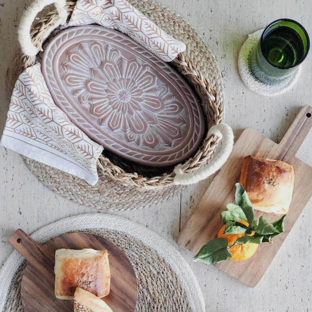 Handmade Bread Warmer & Wicker Basket - Vintage Flower Oval