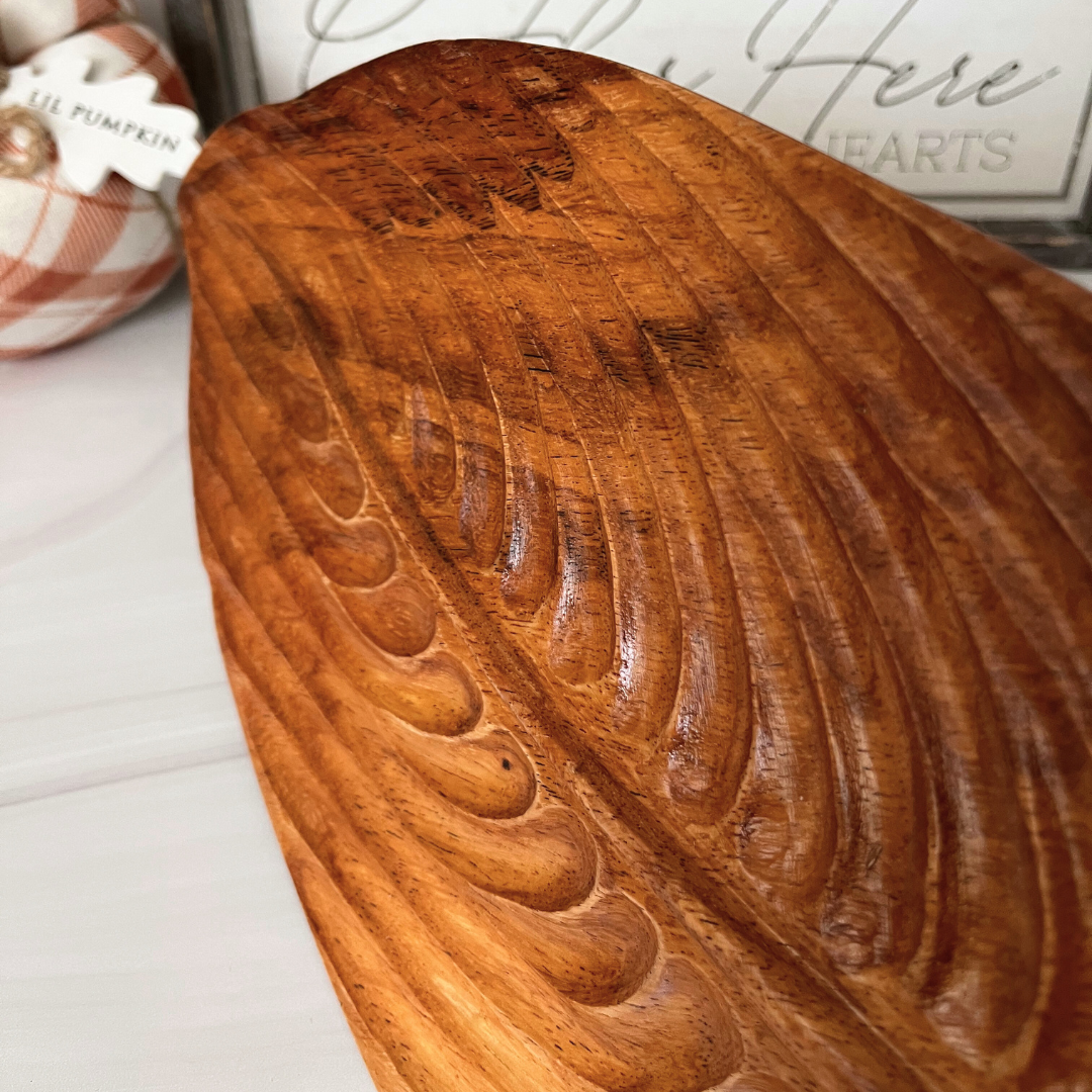Hand-carved Wooden Leaf Serving Tray