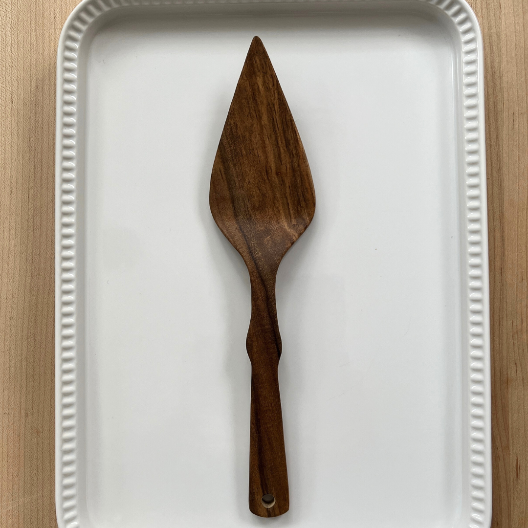 Hand Carved Wood Cake Server: Laurelwood