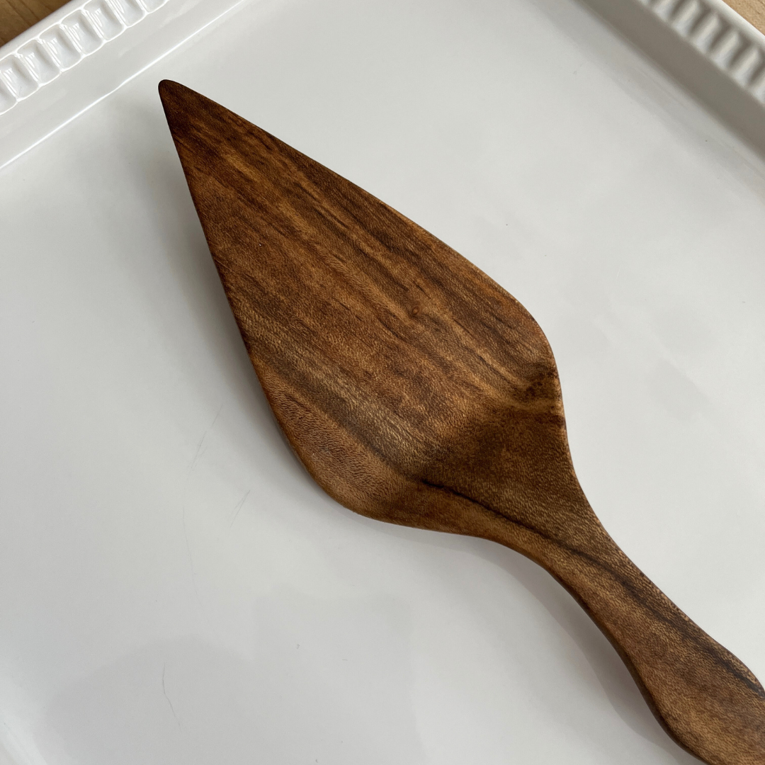 Hand Carved Wood Cake Server: Laurelwood