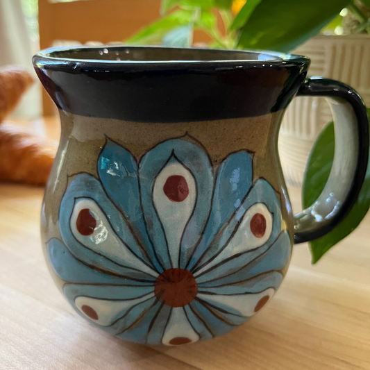 Handcrafted Palopo Ceramic Mug with Blue Flower