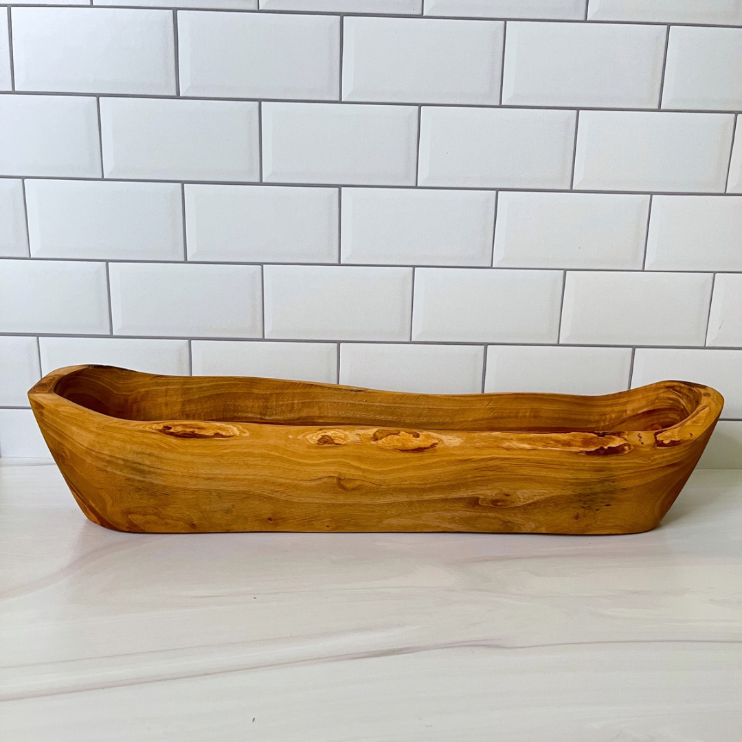 Rustic Olive Wood Long Bowl