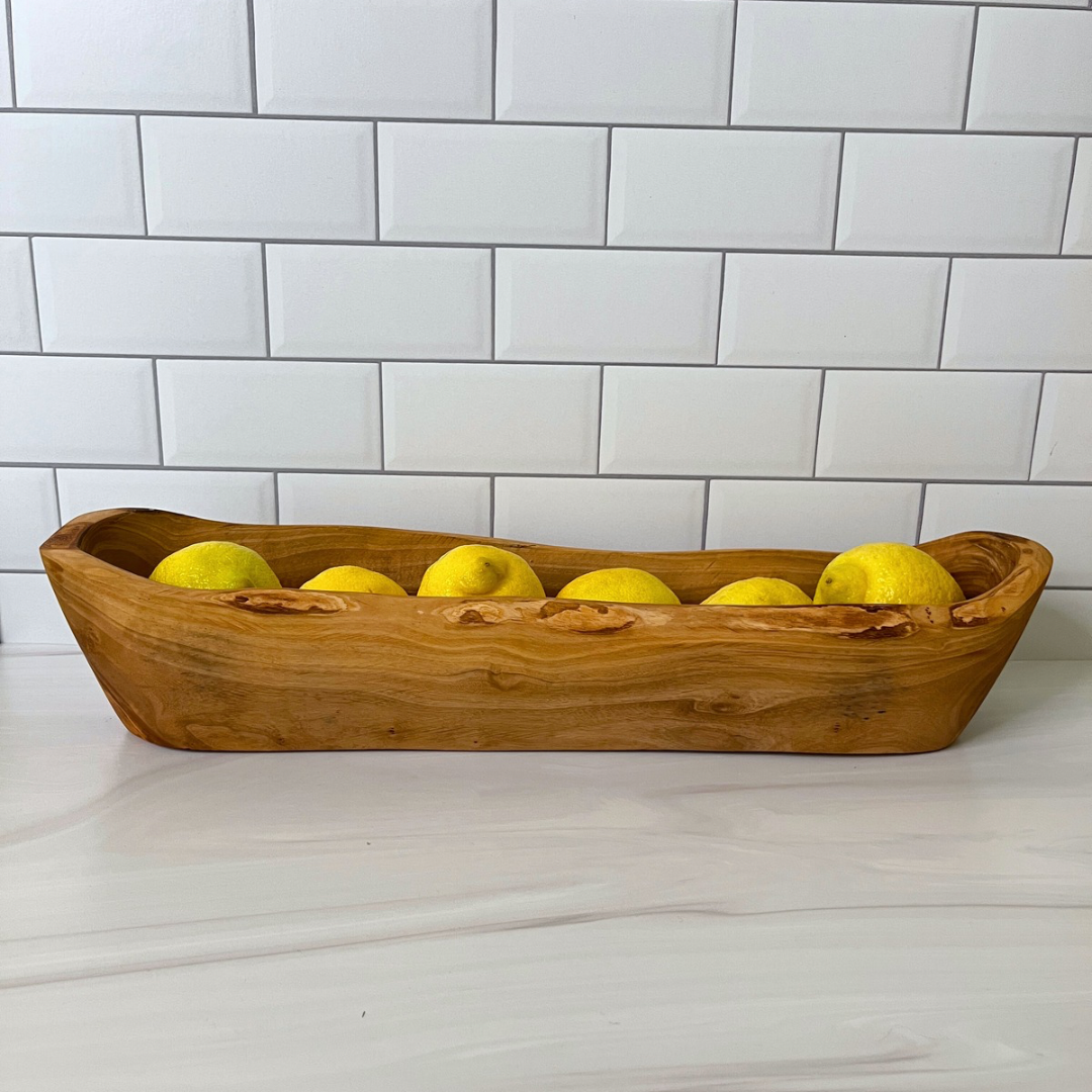 Rustic Olive Wood Long Bowl