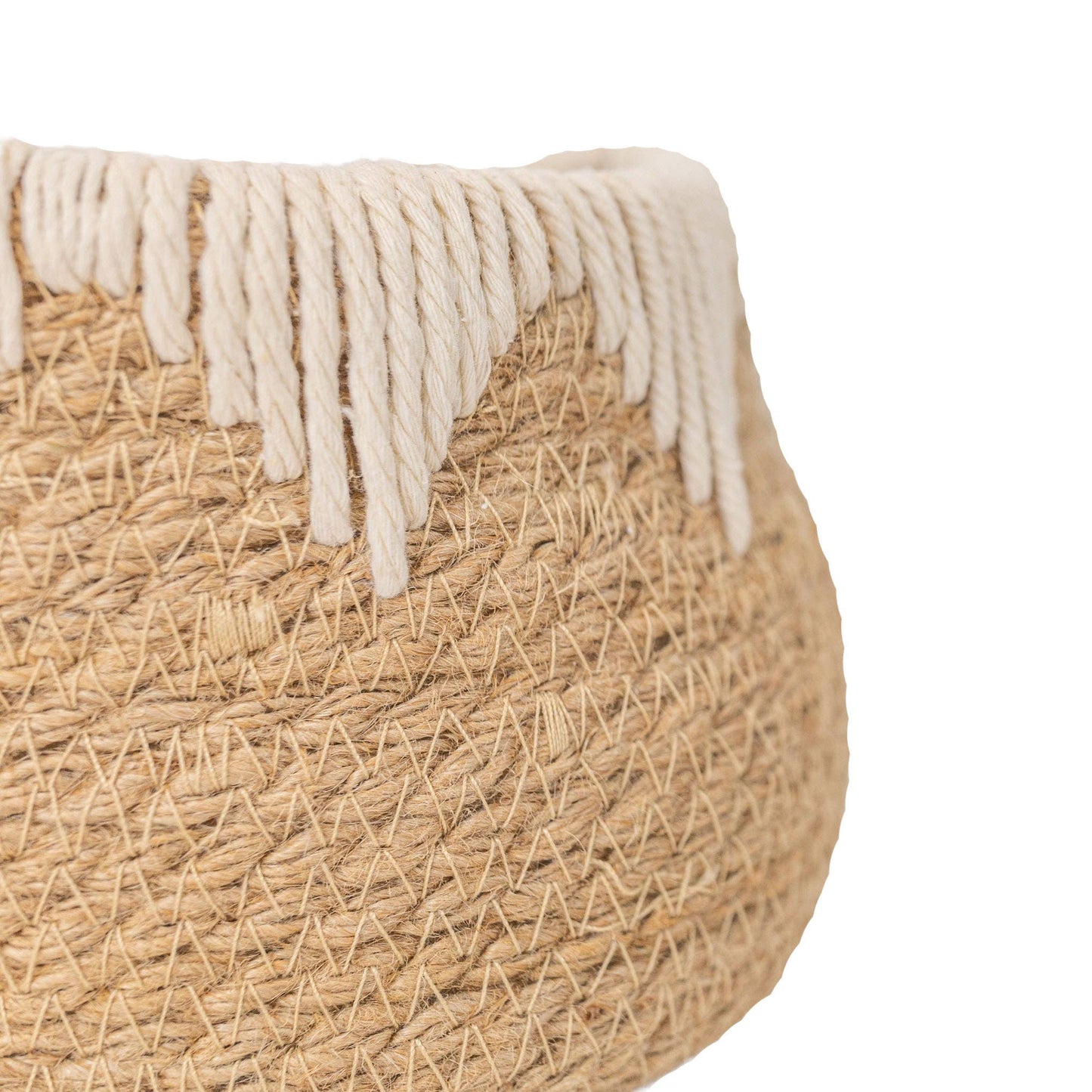 Petite Handwoven Jute Basket with Cotton Accent