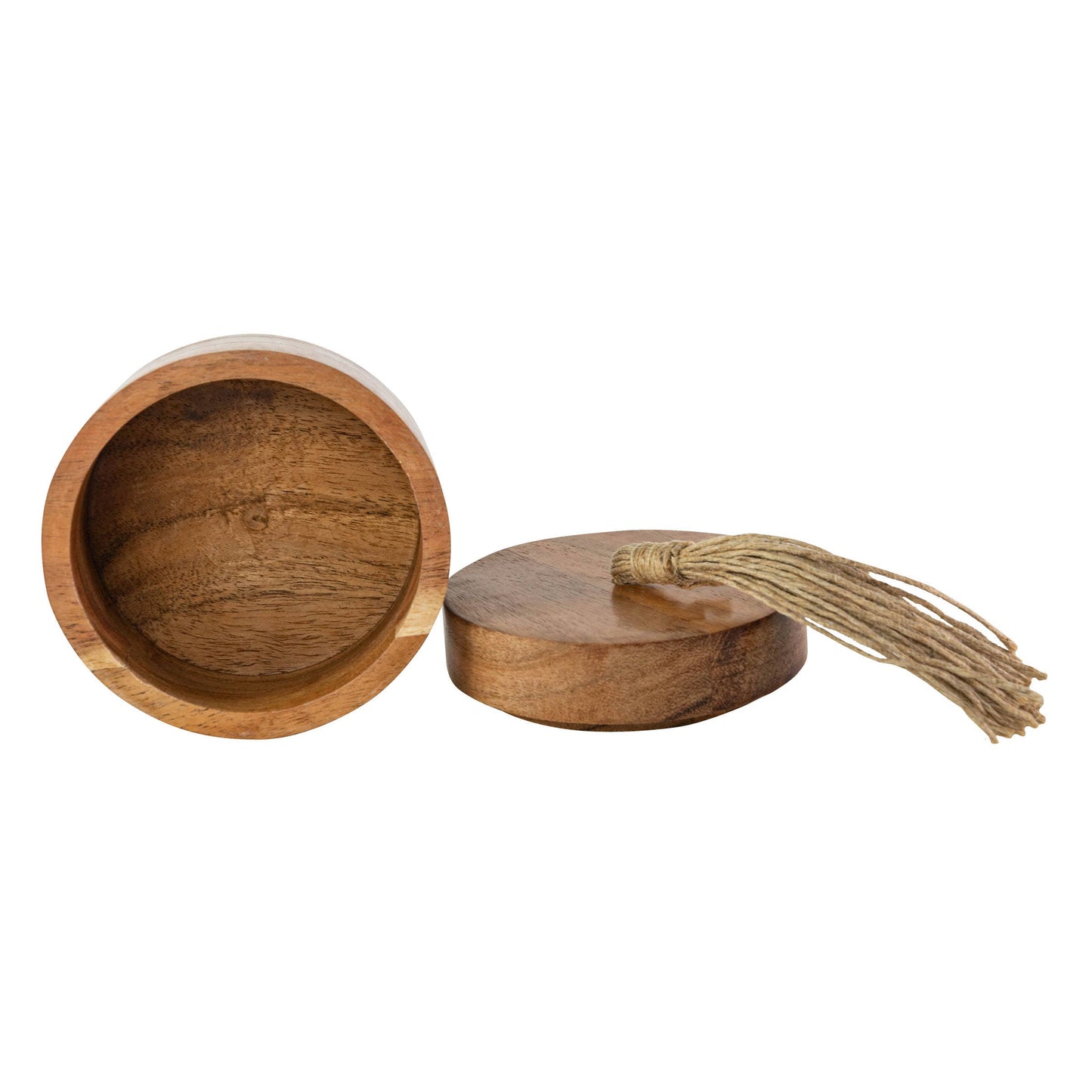 Handcrafted Acacia Wood Salt Cellar with Jute Tassel