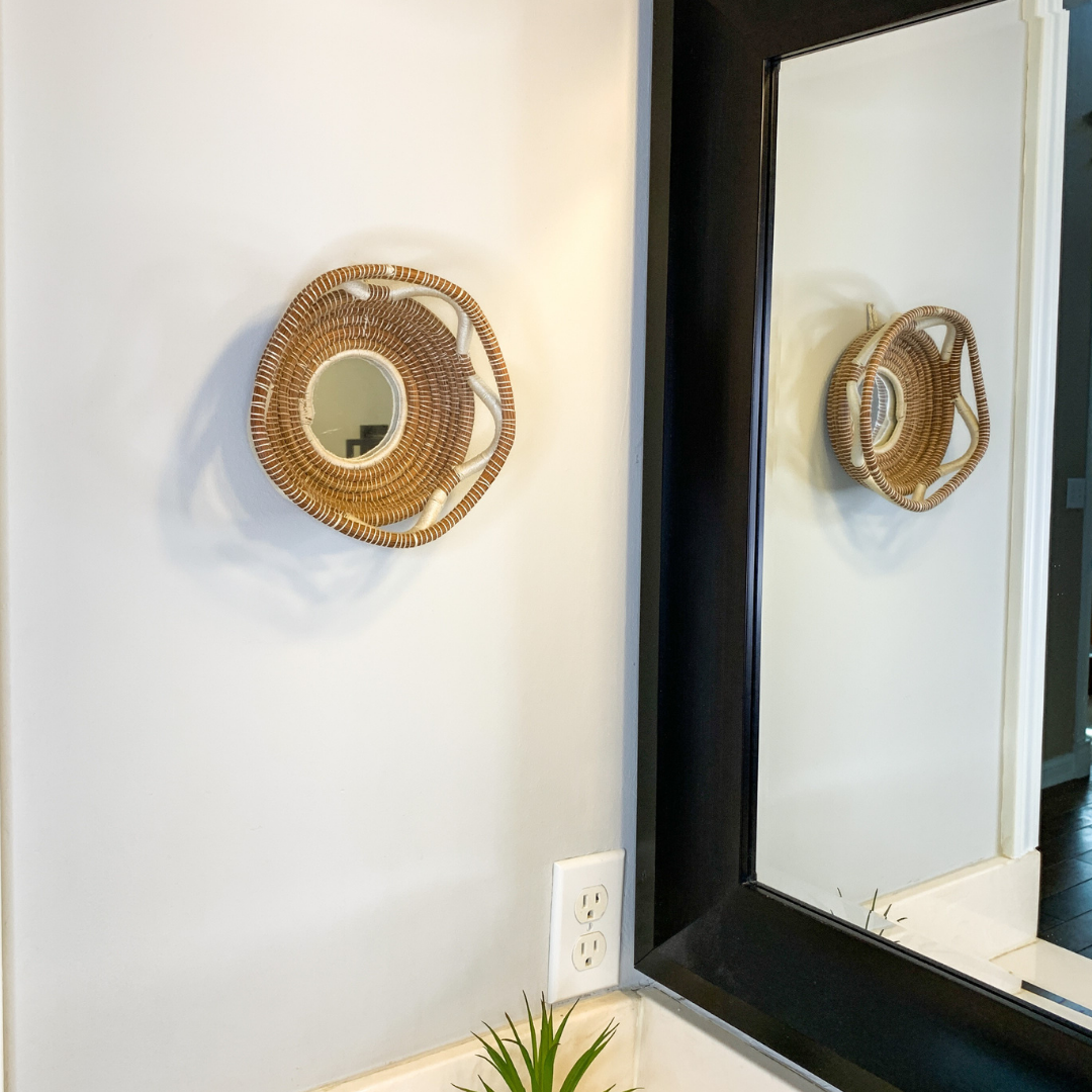 Bohemian Mirror Wall Basket - Sand