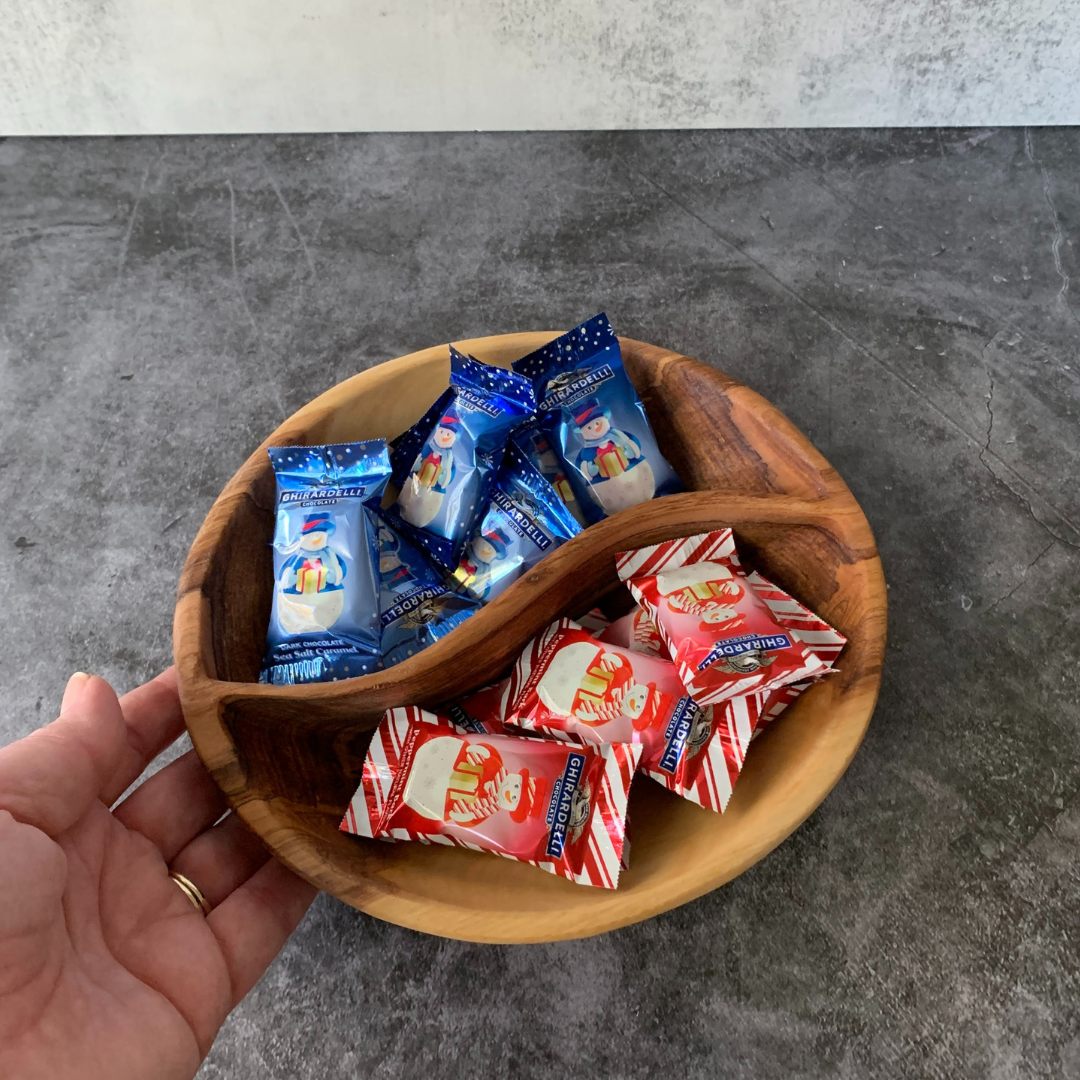 Olive Wood Divided Serving Bowl