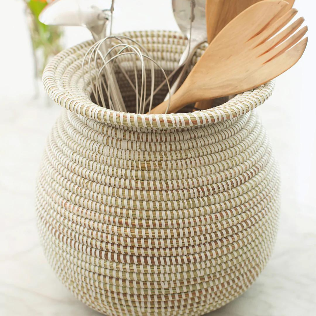 Woven White Open Top Basket