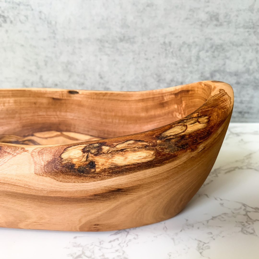 Rustic Olive Wood Long Bowl