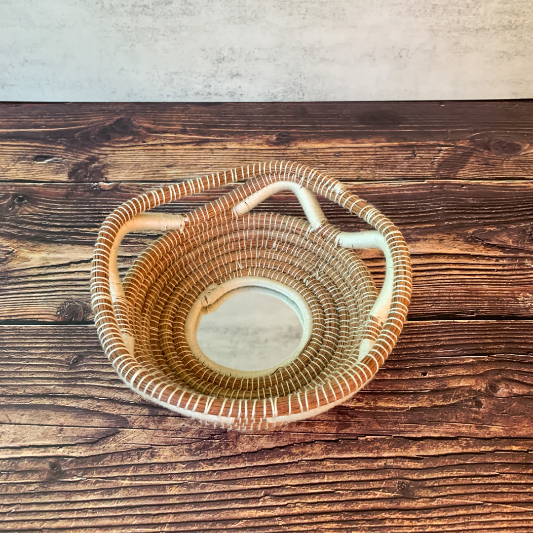 Bohemian Mirror Wall Basket - Sand