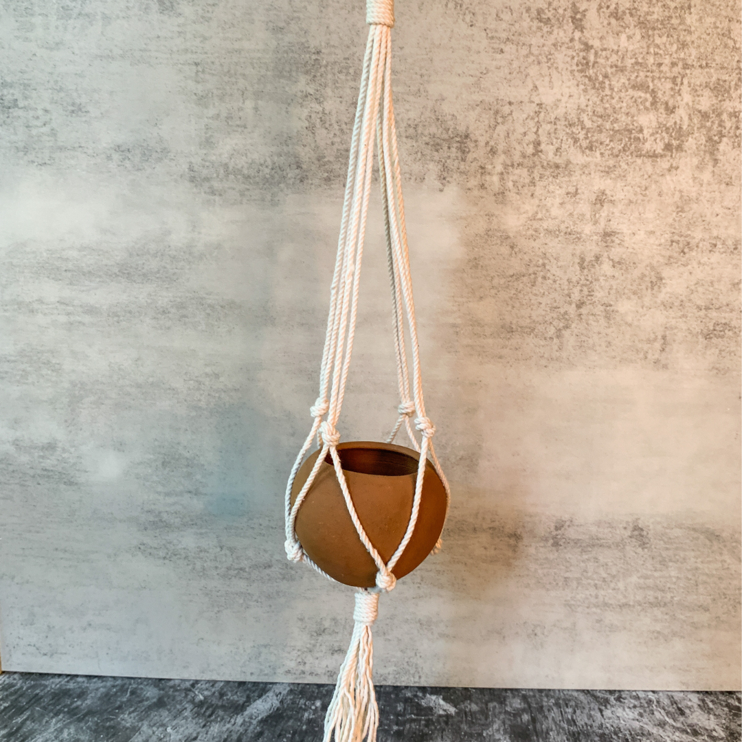 orange macrame plant hanger Mini Round planter w/Macrame Hanger