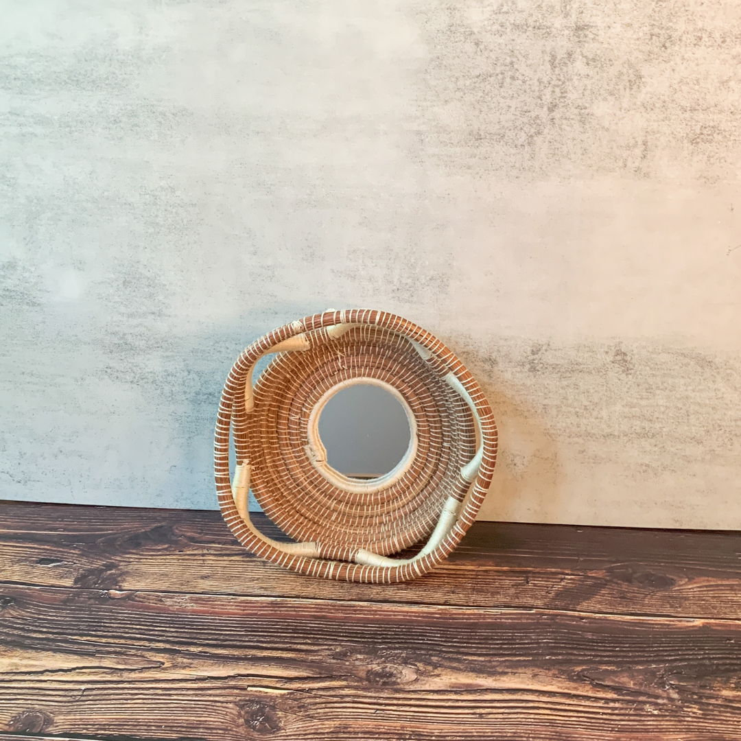 Bohemian Mirror Wall Basket - Sand