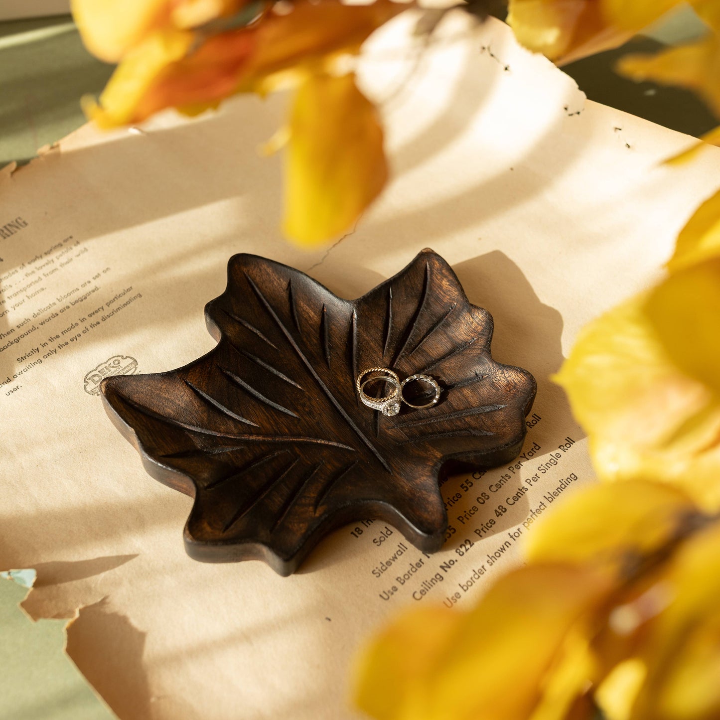 Maple Leaf Carved Wood Tray