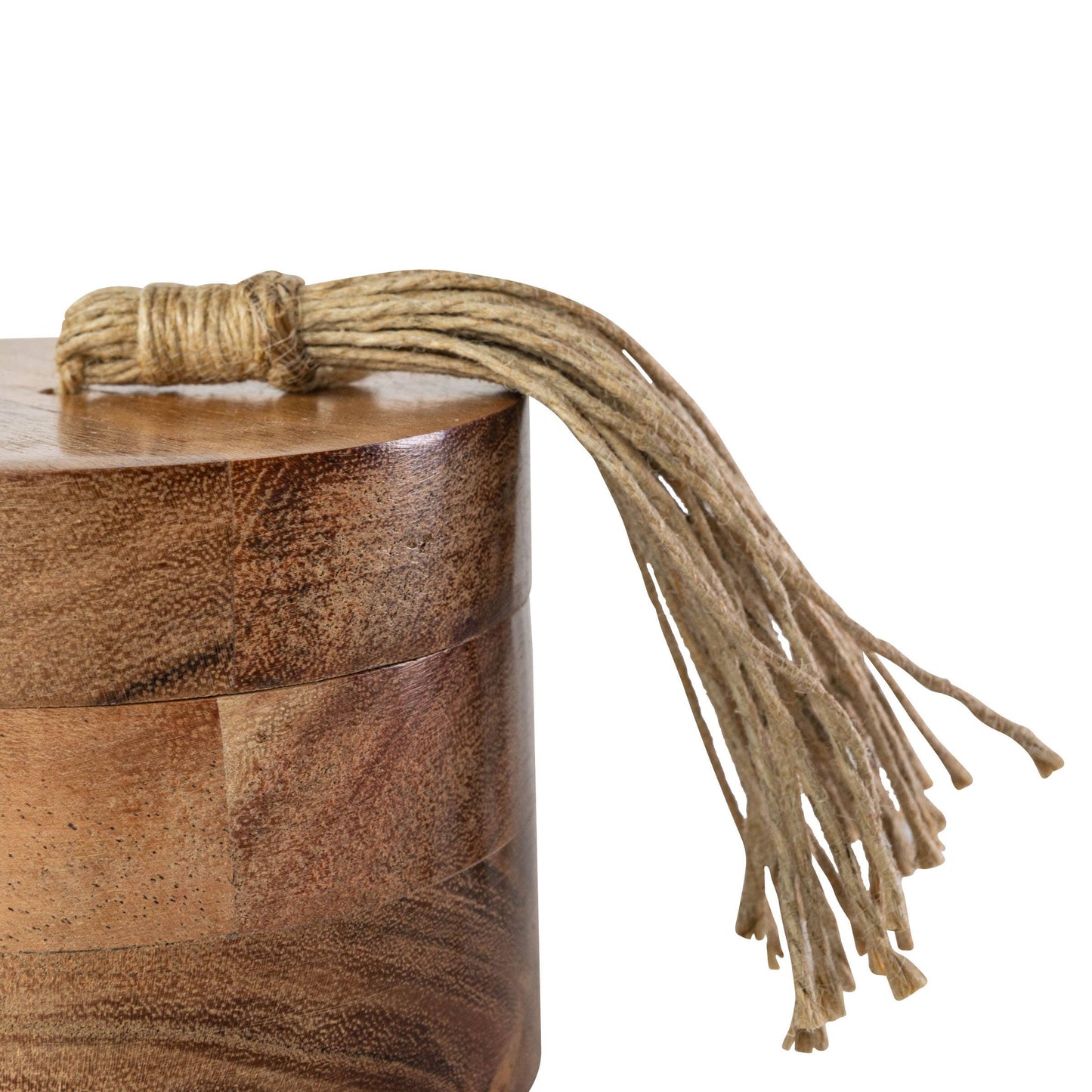 Handcrafted Acacia Wood Salt Cellar with Jute Tassel