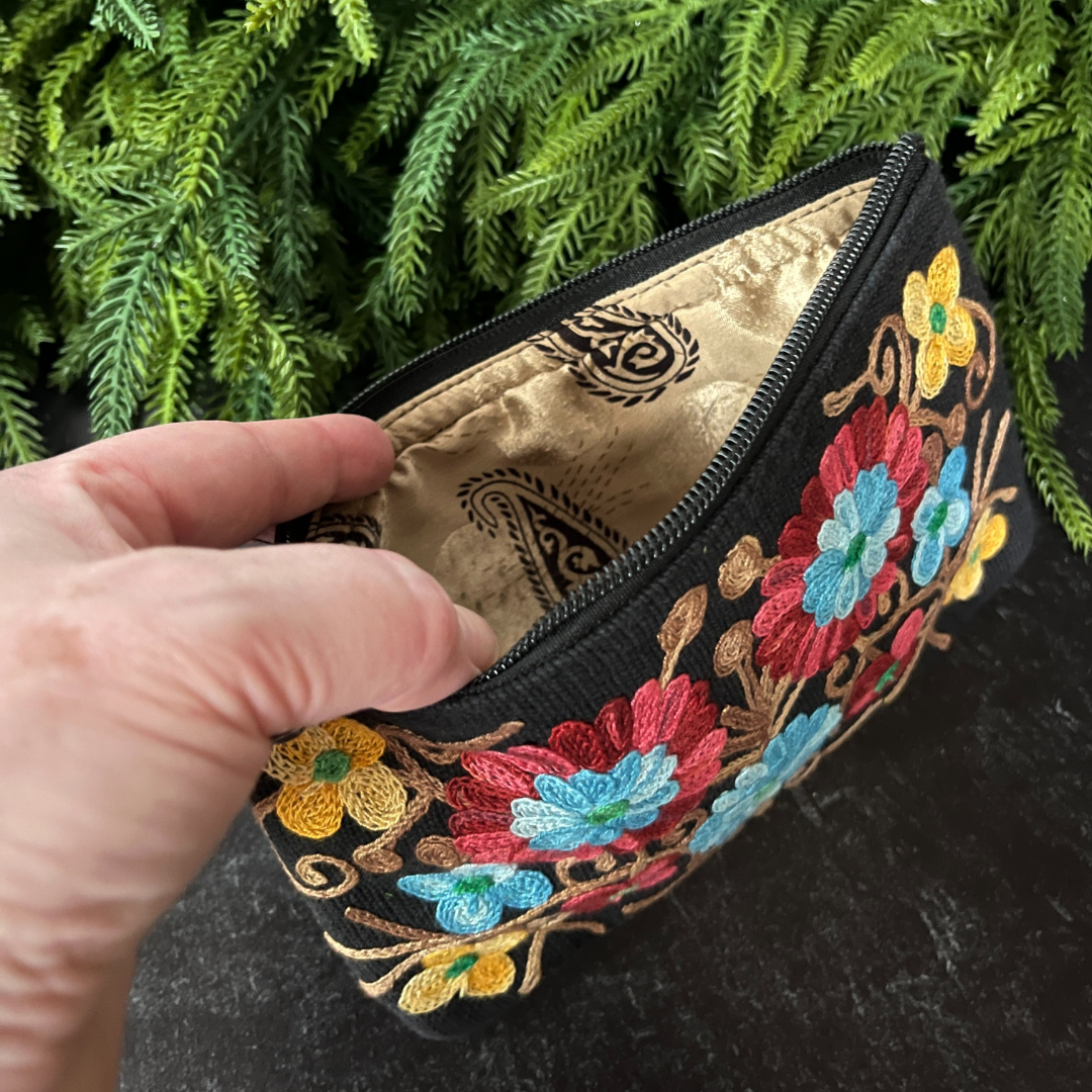 Embroidered Zippered Accessory Pouch (3 options)