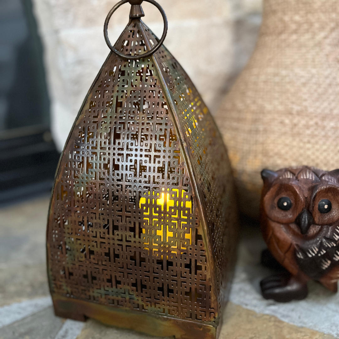 Chatushkosh Antiqued Copper Lantern - 11"