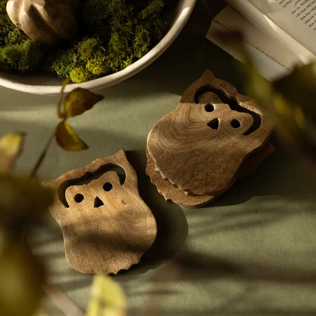 Owl Wood Coasters, Set Of 4