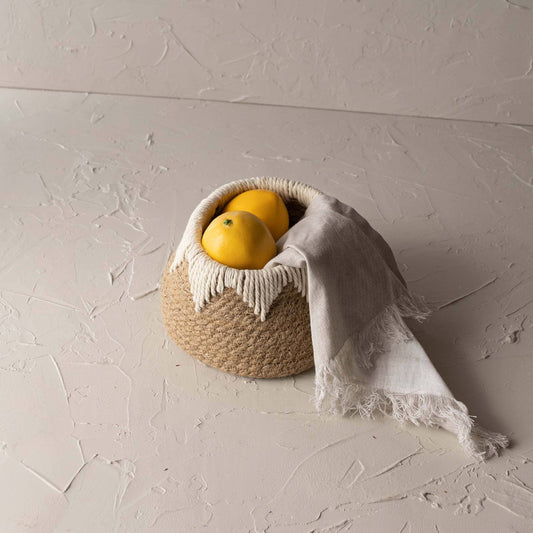 Petite Handwoven Jute Basket with Cotton Accent