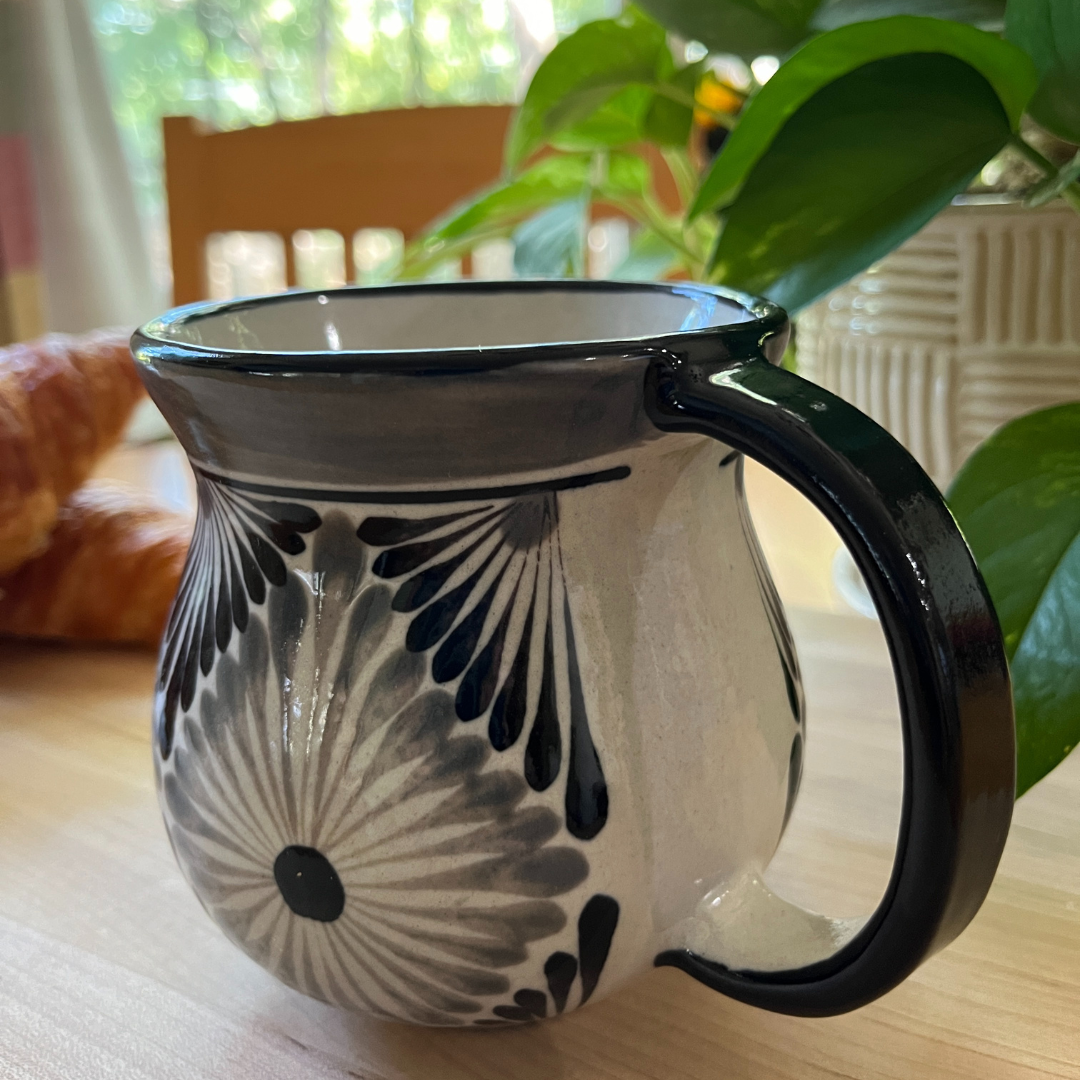 Handcrafted Ceramic Coffee Mug in Black/Grey/White