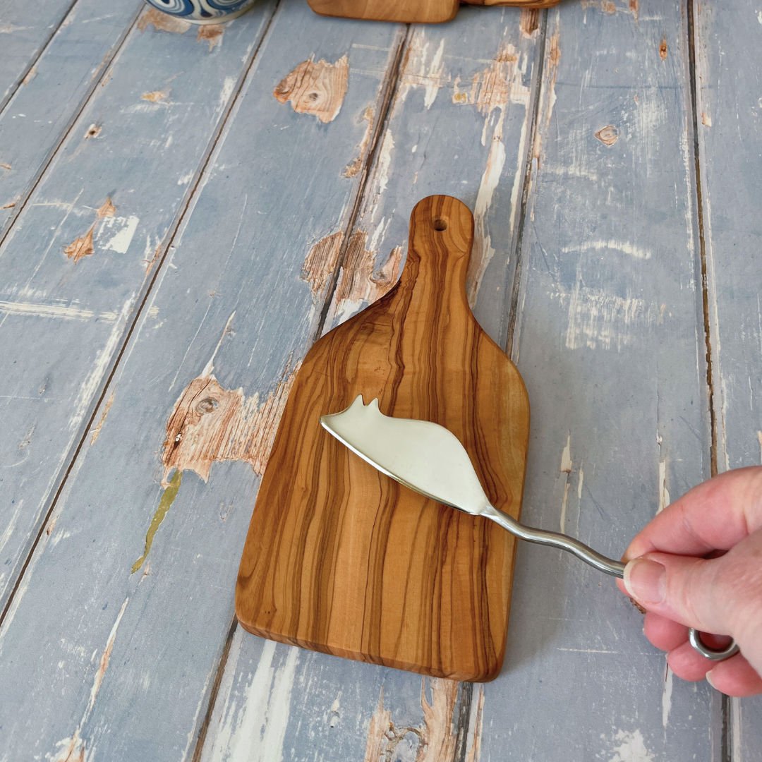 Olive Wood Mini Paddle Board with Mouse Cheese Spreader