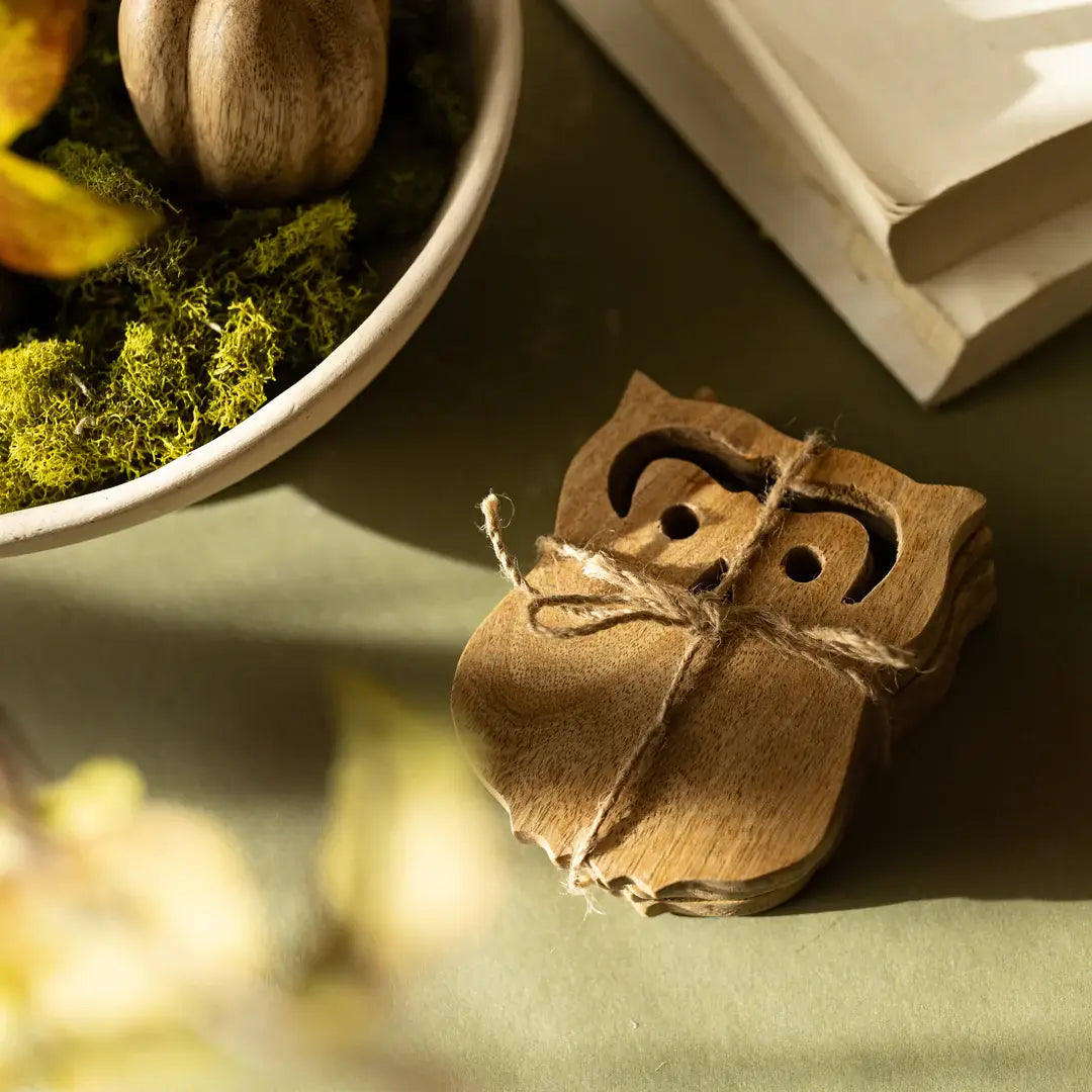 Owl Wood Coasters, Set Of 4