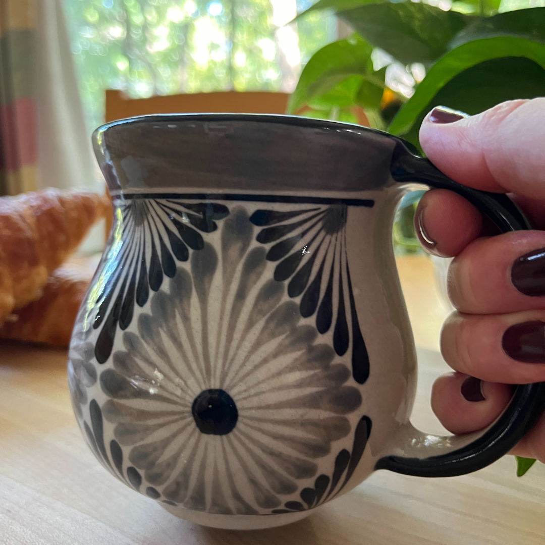 Handcrafted Ceramic Coffee Mug in Black/Grey/White
