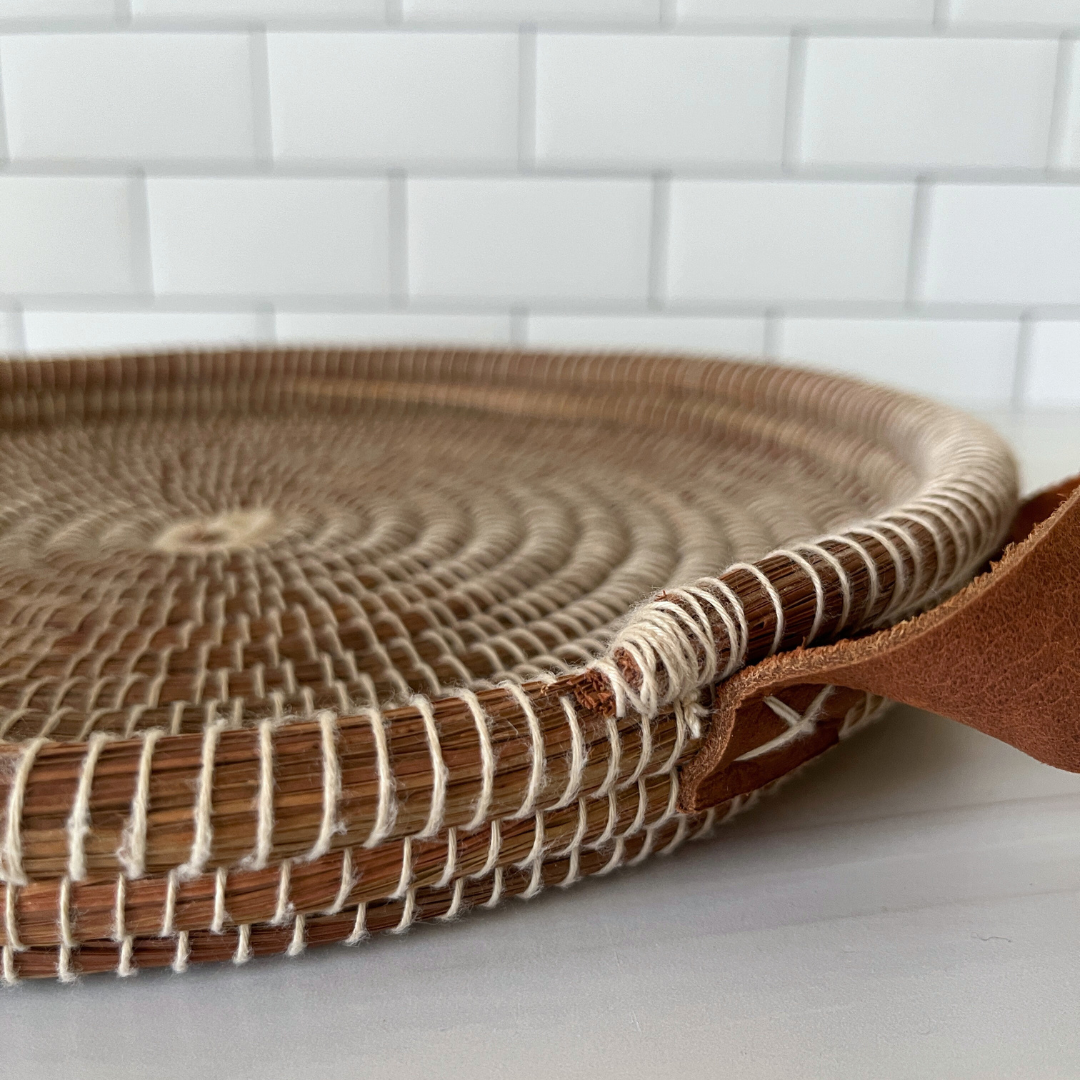 Pine Needle Tray with Leather Handles