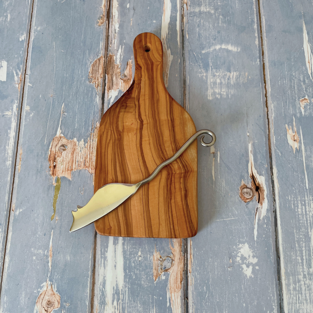 Olive Wood Mini Paddle Board with Mouse Cheese Spreader
