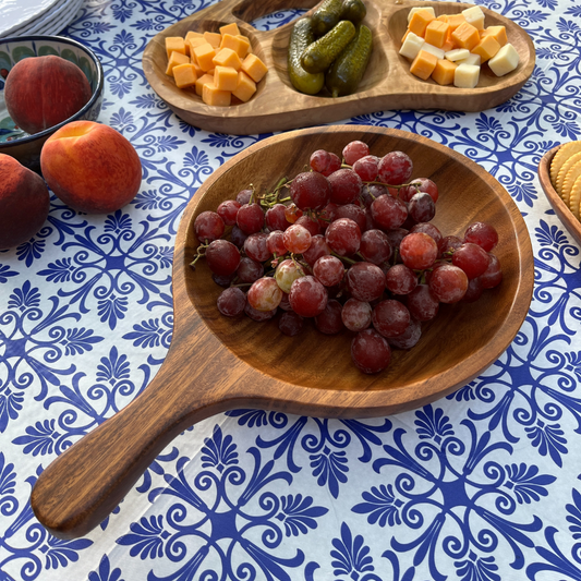 Round Serving Tray with Handle - Acacia Wood