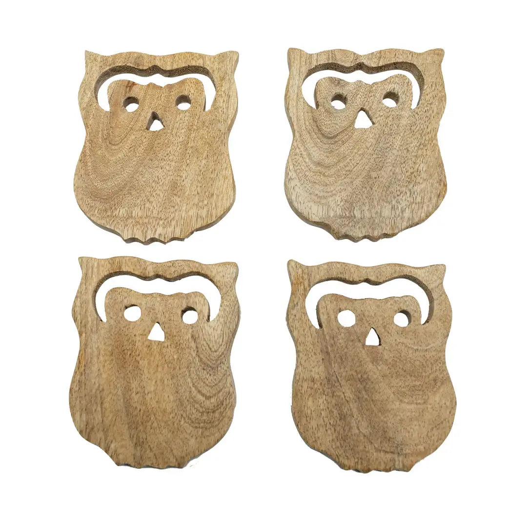 Owl Wood Coasters, Set Of 4