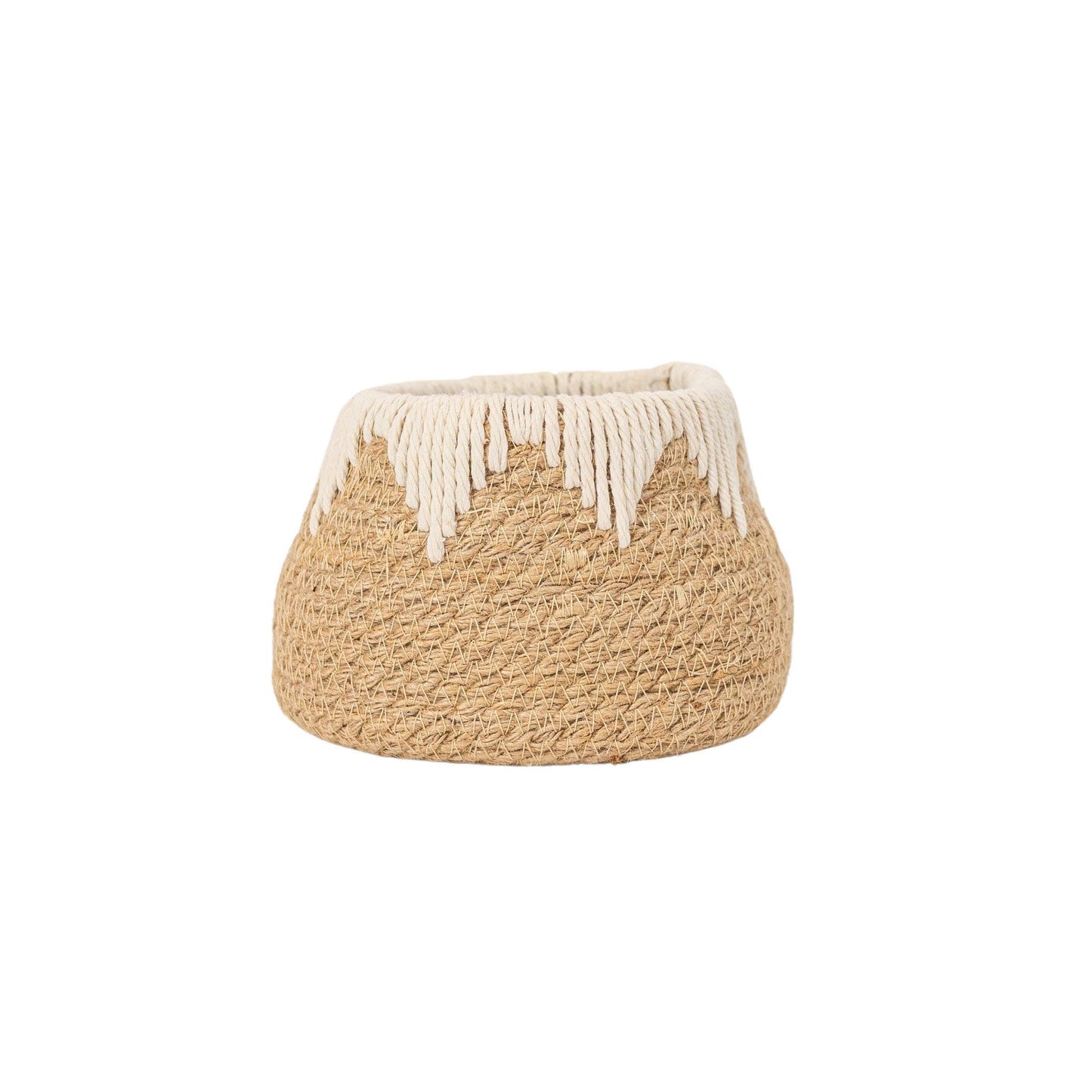 Petite Handwoven Jute Basket with Cotton Accent