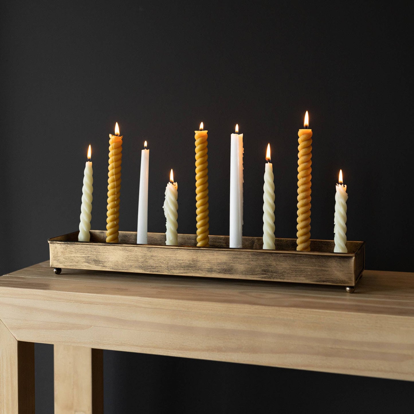 Faye 9 Taper Candle Holder Trough - Brass