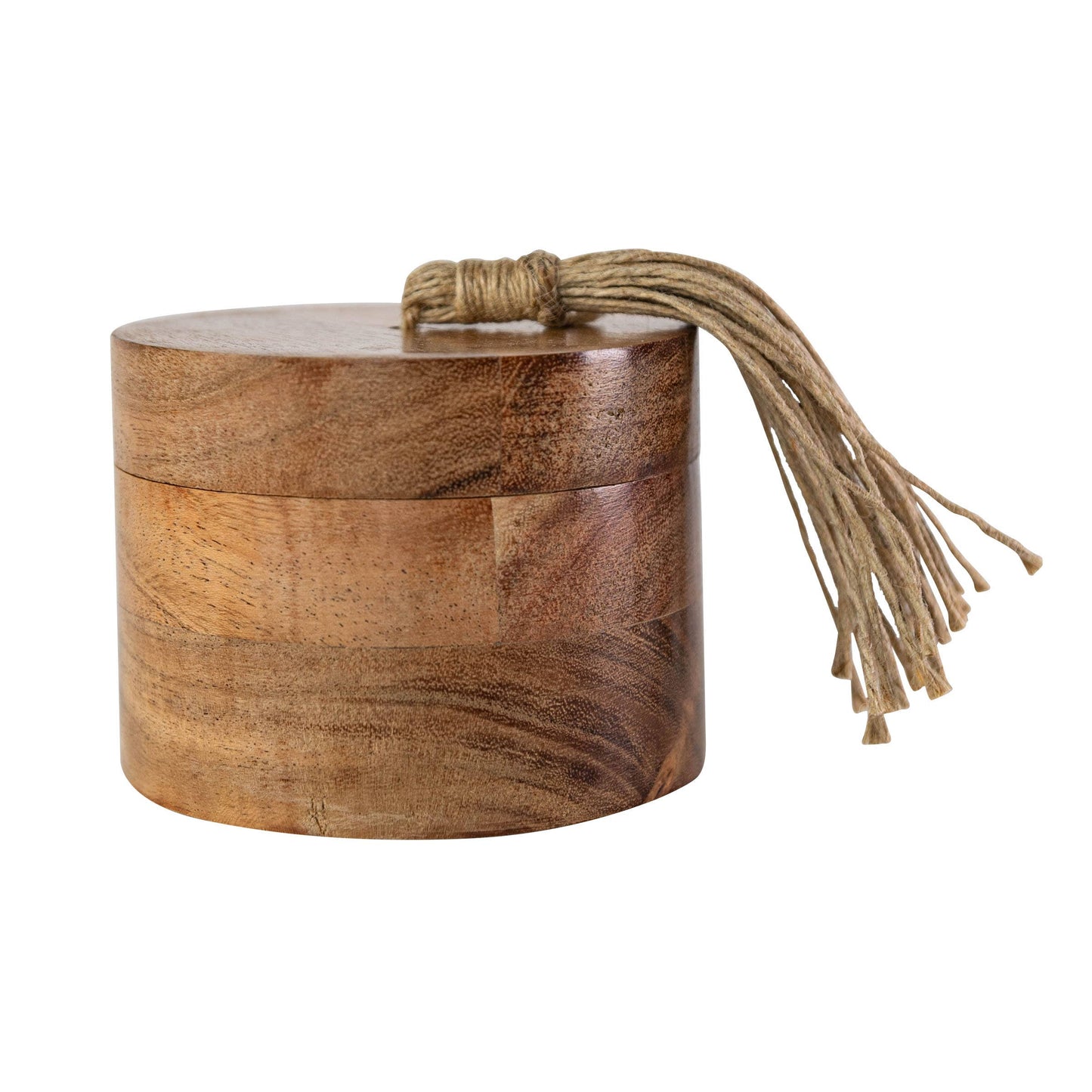 Handcrafted Acacia Wood Salt Cellar with Jute Tassel