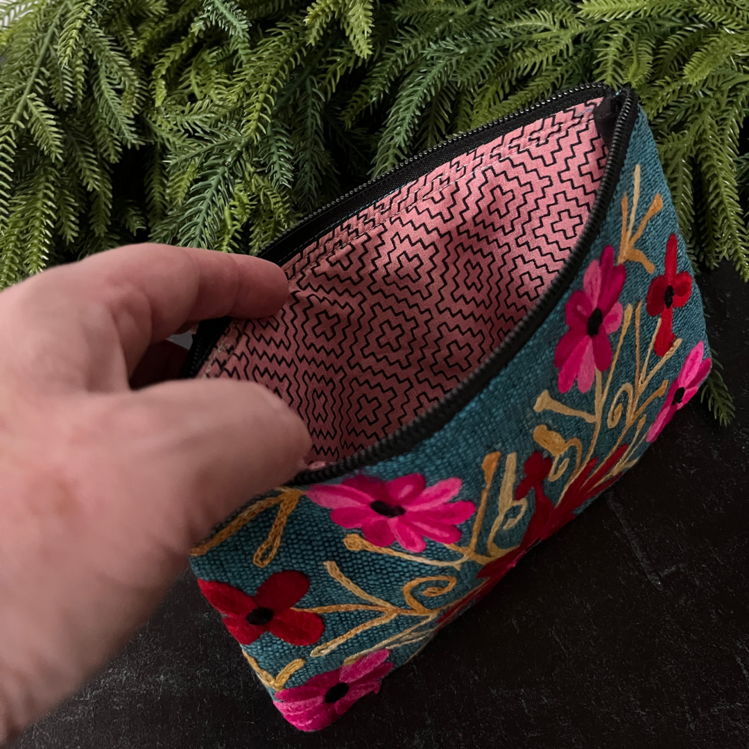 Embroidered Zippered Accessory Pouch (3 options)