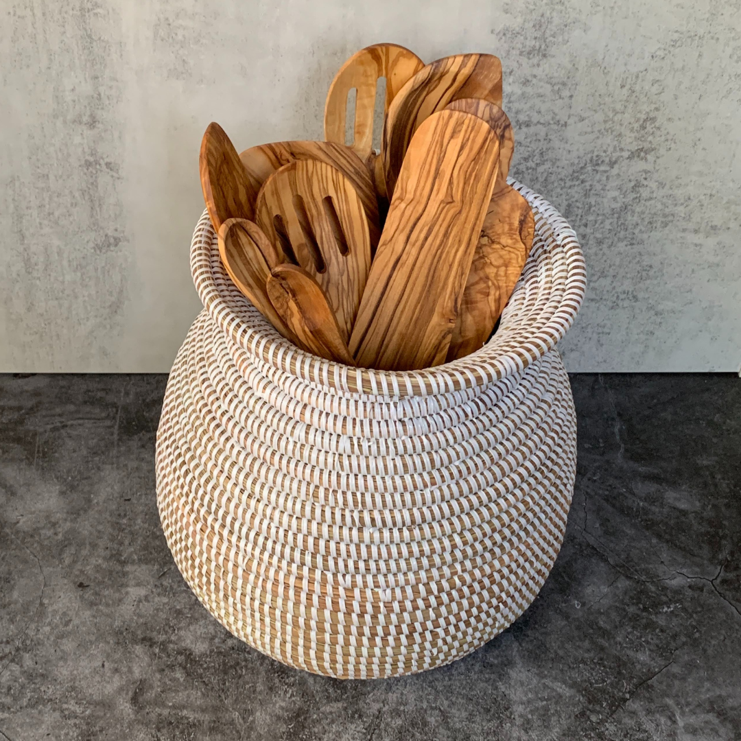 Woven White Open Top Basket