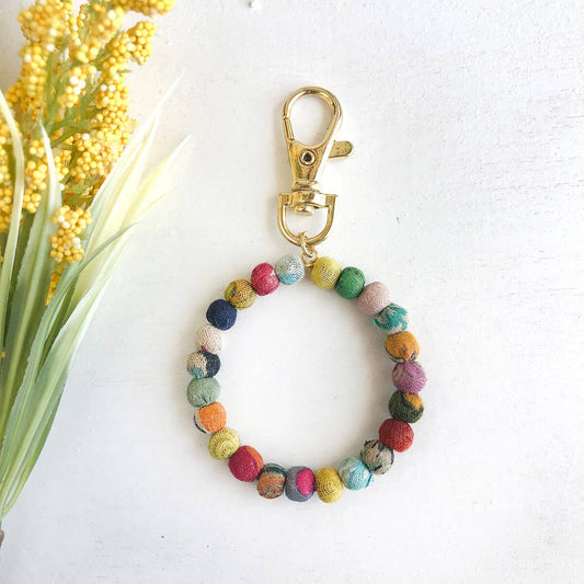 Kantha Bead Bag or Keyring Clip