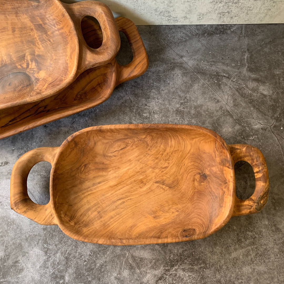 Rustic Handled Teak Tray - Medium